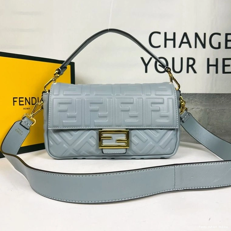 Cheap Blue Fendi Sky In FF Medium Nappa Bag Leather Baguette Motif 0813